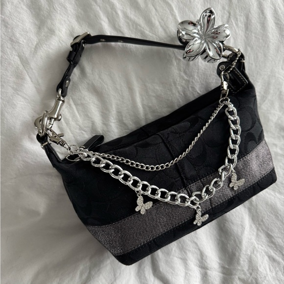 Vintage Coach Black Canvas Small Baguette Shoulder Bag - Picture 11 of 12